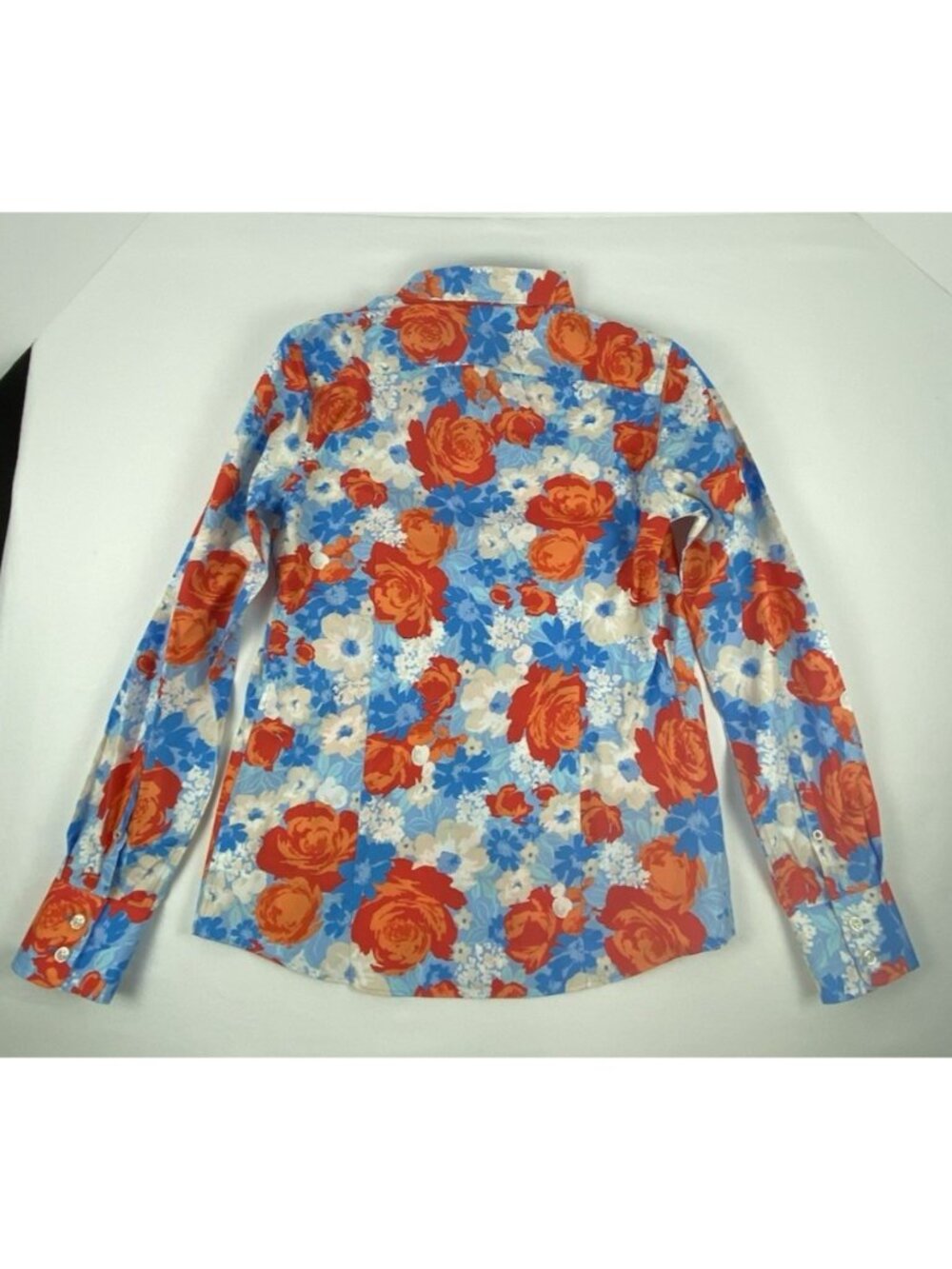 Lands End Size 2 No Iron Supima Cotton Blue Tangerine Zest Floral Button-Up Top - Picture 2 of 13